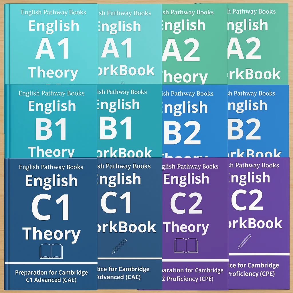 Superpack completo de inglés A1 a C2 con los 12 libros de teoría y workbook de English Pathway Books